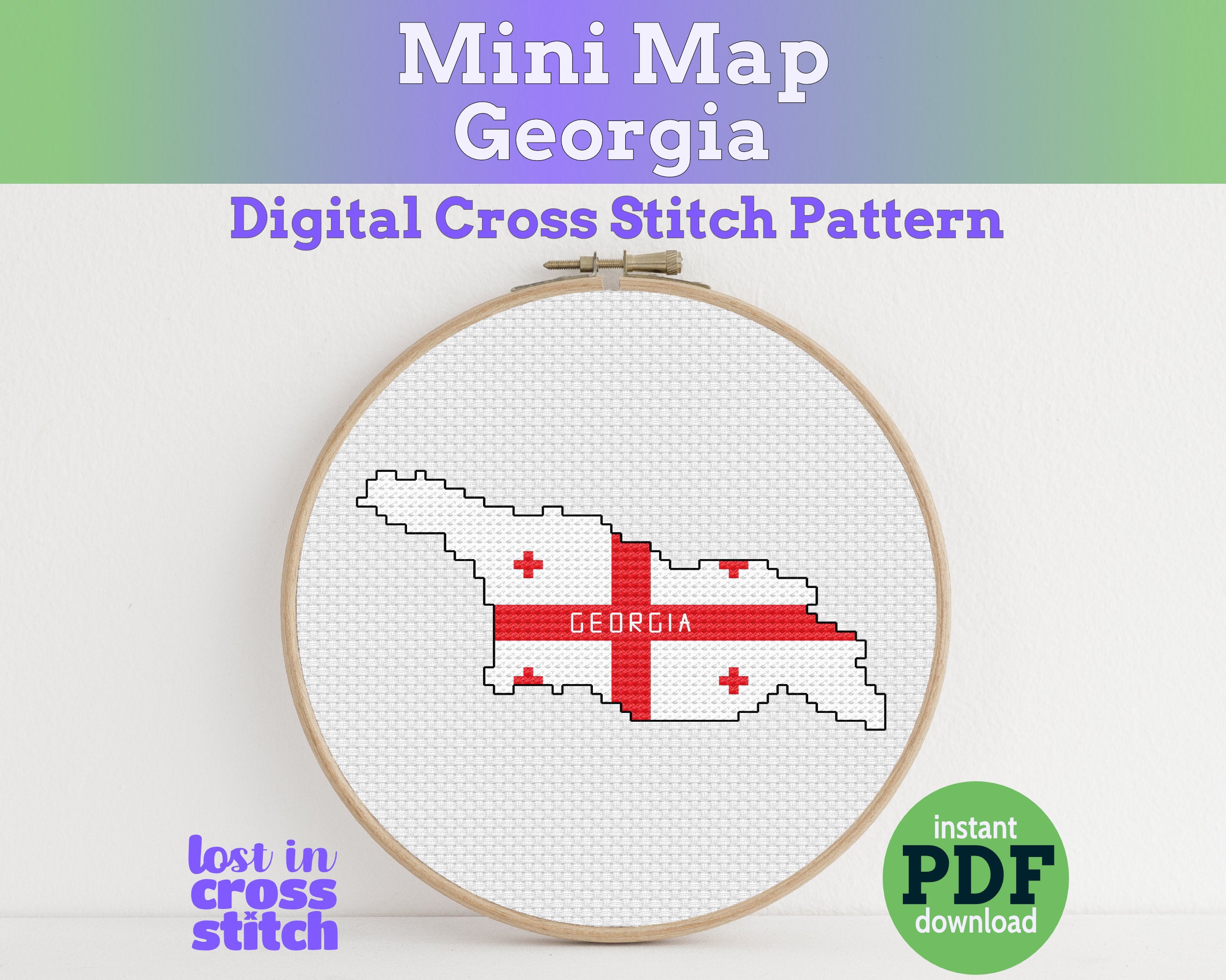 Georgia Cross Stitch Pattern: Tiny Flag Map Main image