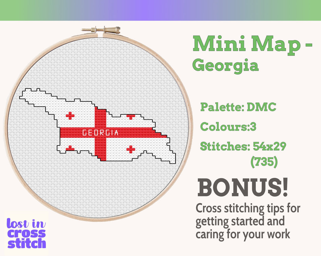 Georgia Cross Stitch Pattern: Tiny Flag Map