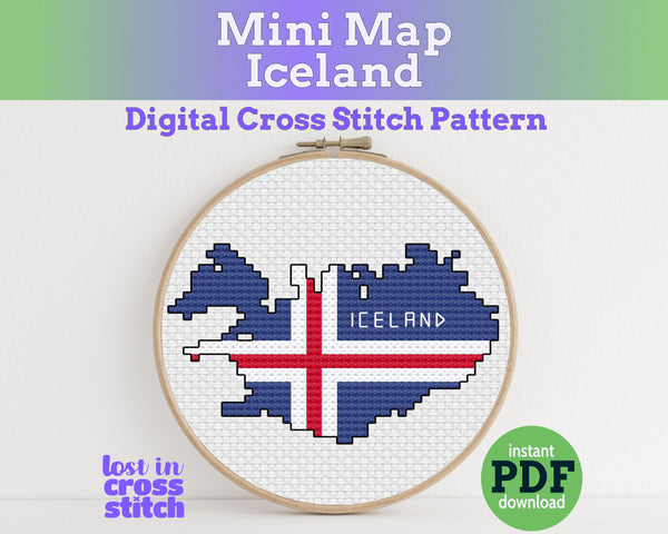 Iceland Cross Stitch Pattern: Tiny Flag Map