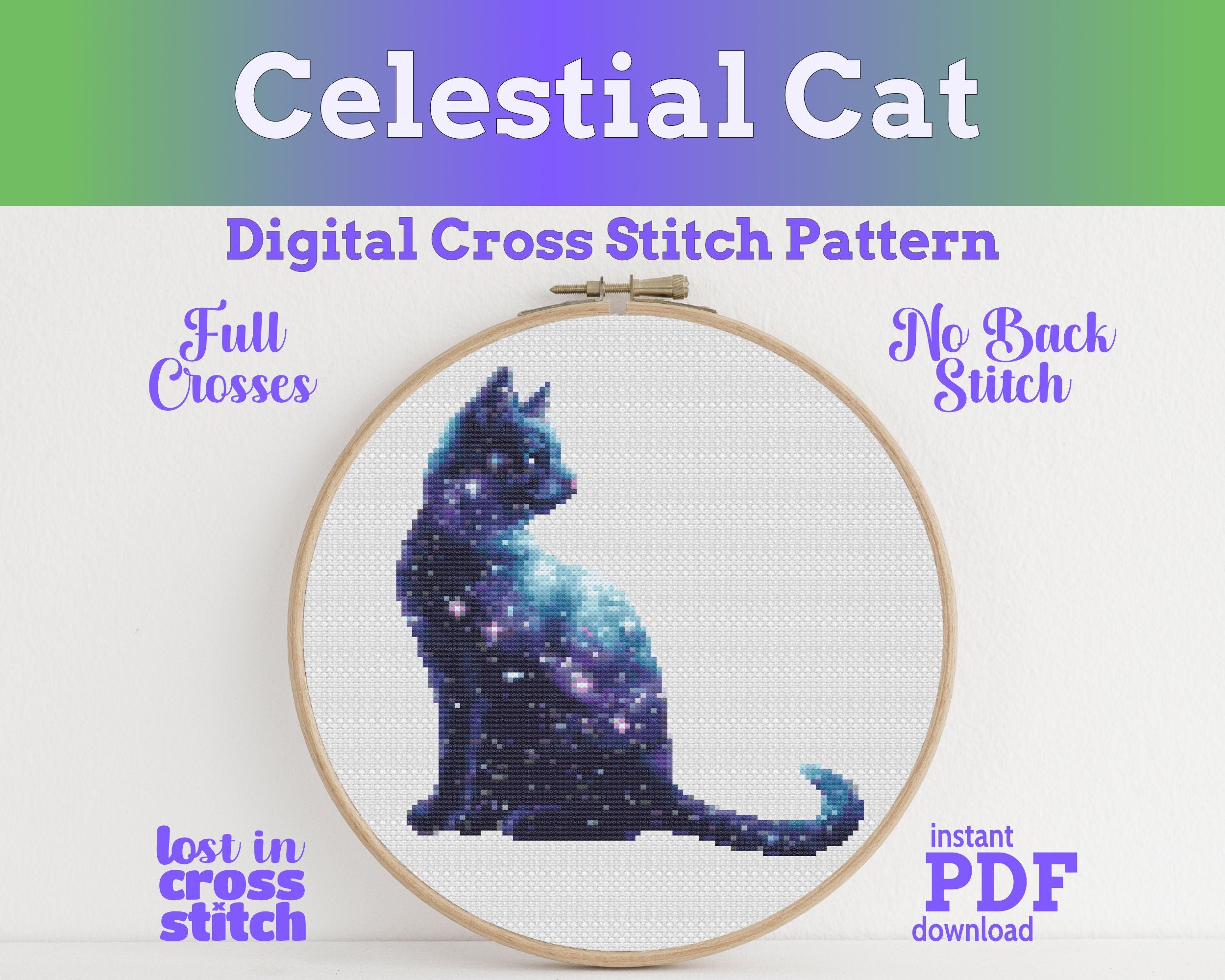 Celestial Cat Cross Stitch Pattern PDF Main image