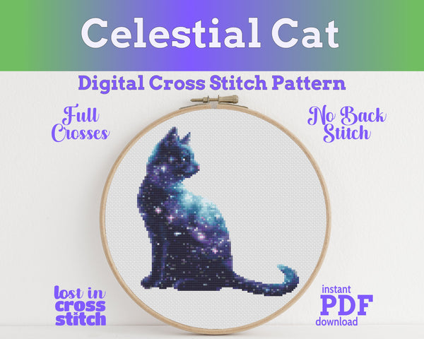 Celestial Cat Cross Stitch Pattern PDF