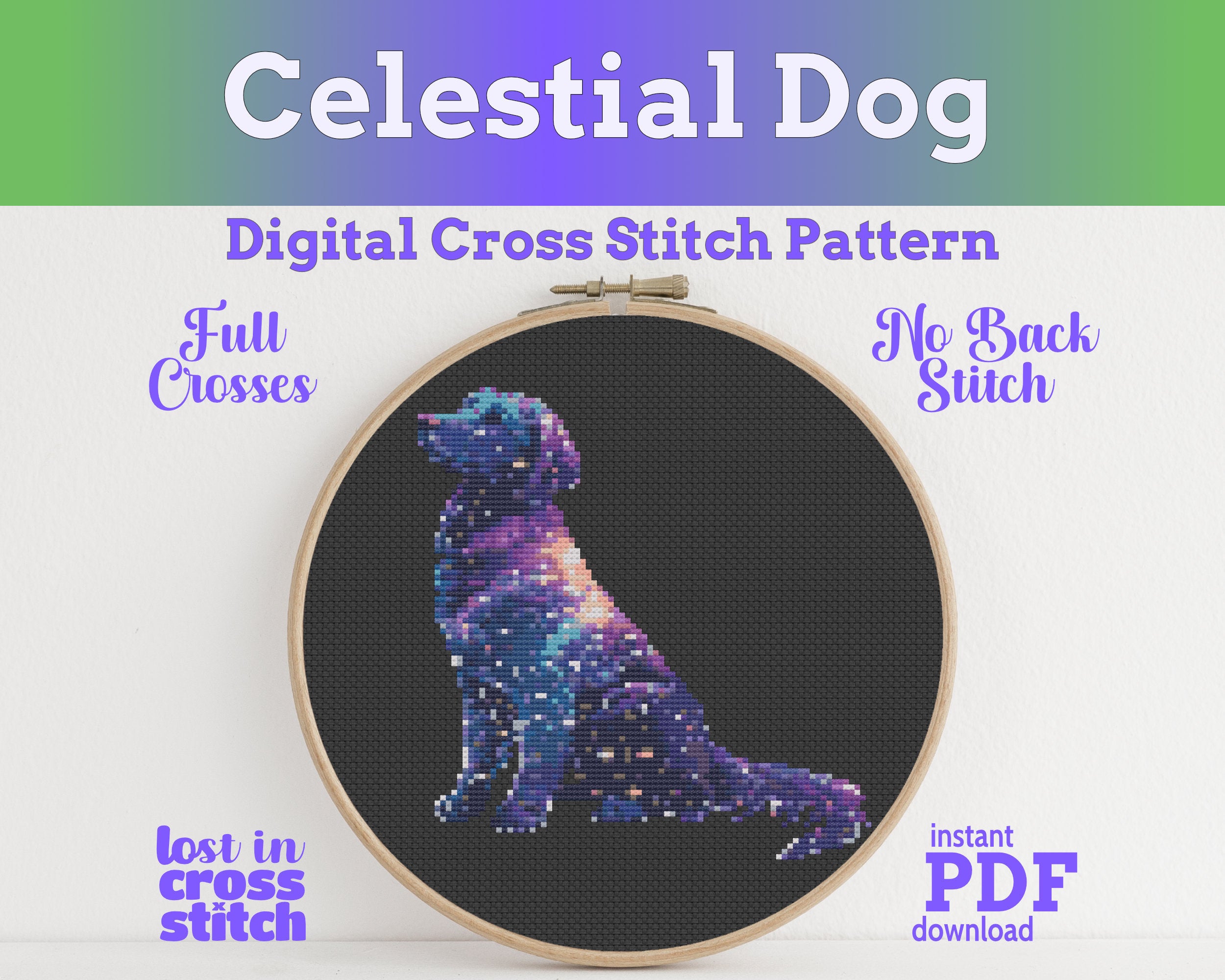 Celestial Dog Cross Stitch Pattern PDF Main image