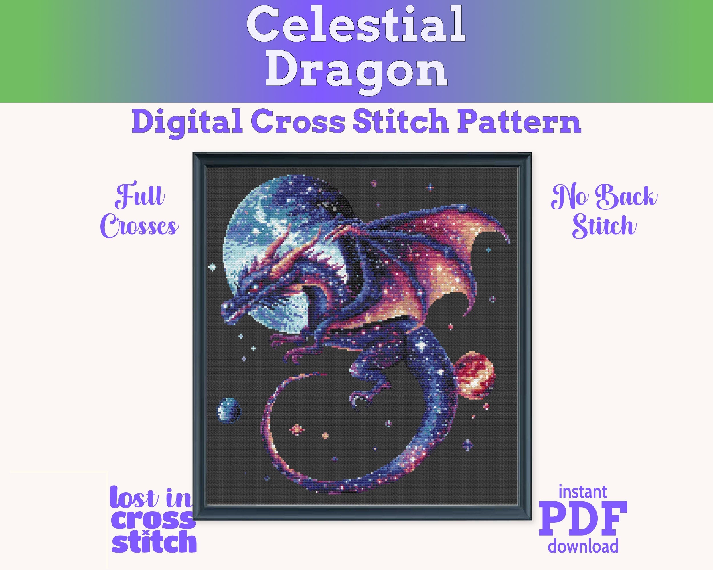 Celestial Dragon Cross Stitch Pattern Main image