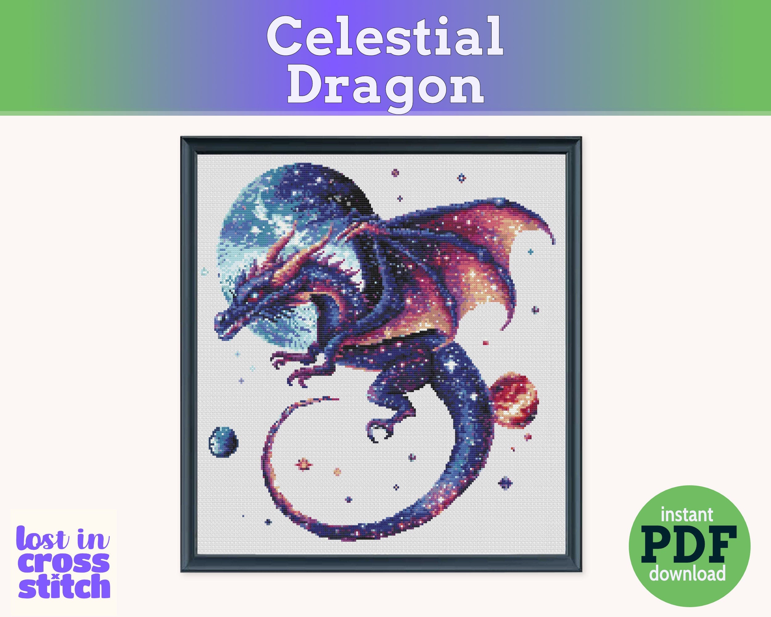 Celestial Dragon Cross Stitch Pattern Secondary image