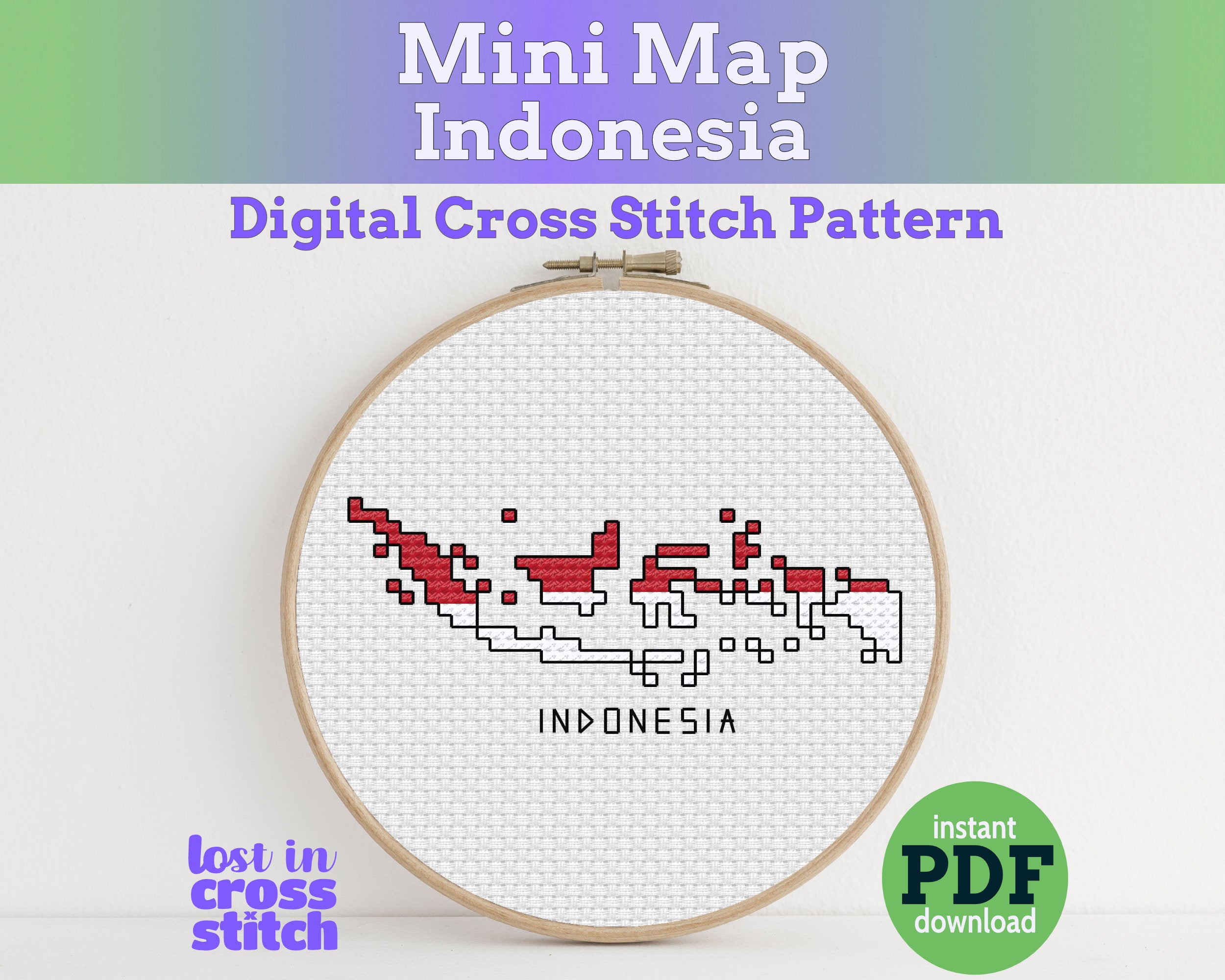 Indonesia Cross Stitch Pattern: Mini Flag Map Main image