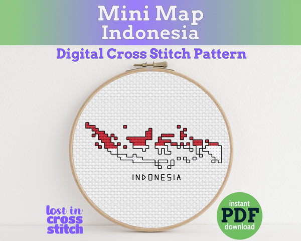Indonesia Cross Stitch Pattern: Mini Flag Map