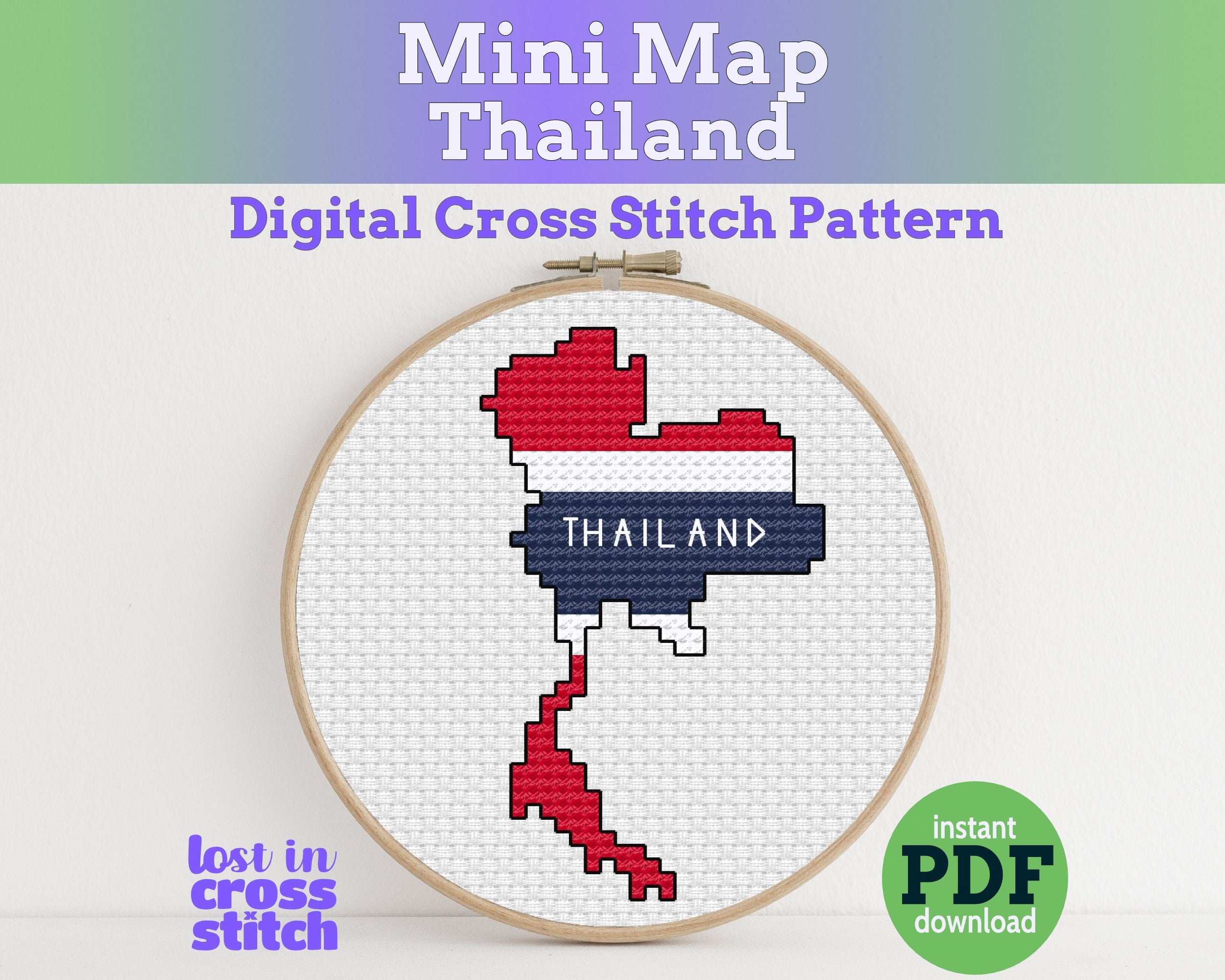 Thailand Cross Stitch Pattern: Mini Flag Map Main image
