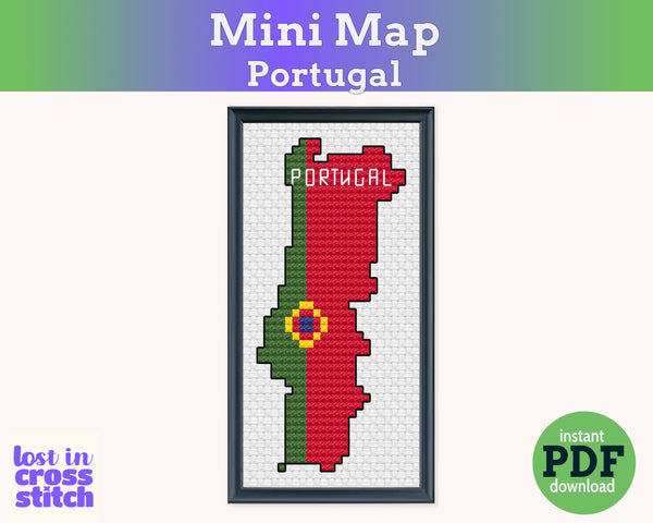 Portugal Cross Stitch Pattern: Tiny Flag Map