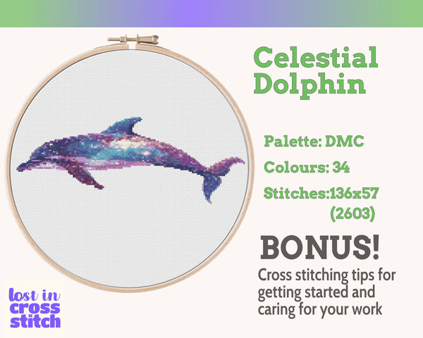Celestial Dolphin Cross Stitch Pattern PDF
