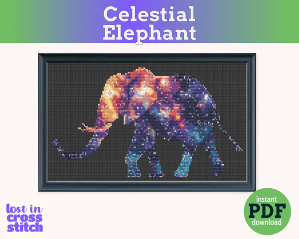 Celestial Elephant Cross Stitch Pattern PDF