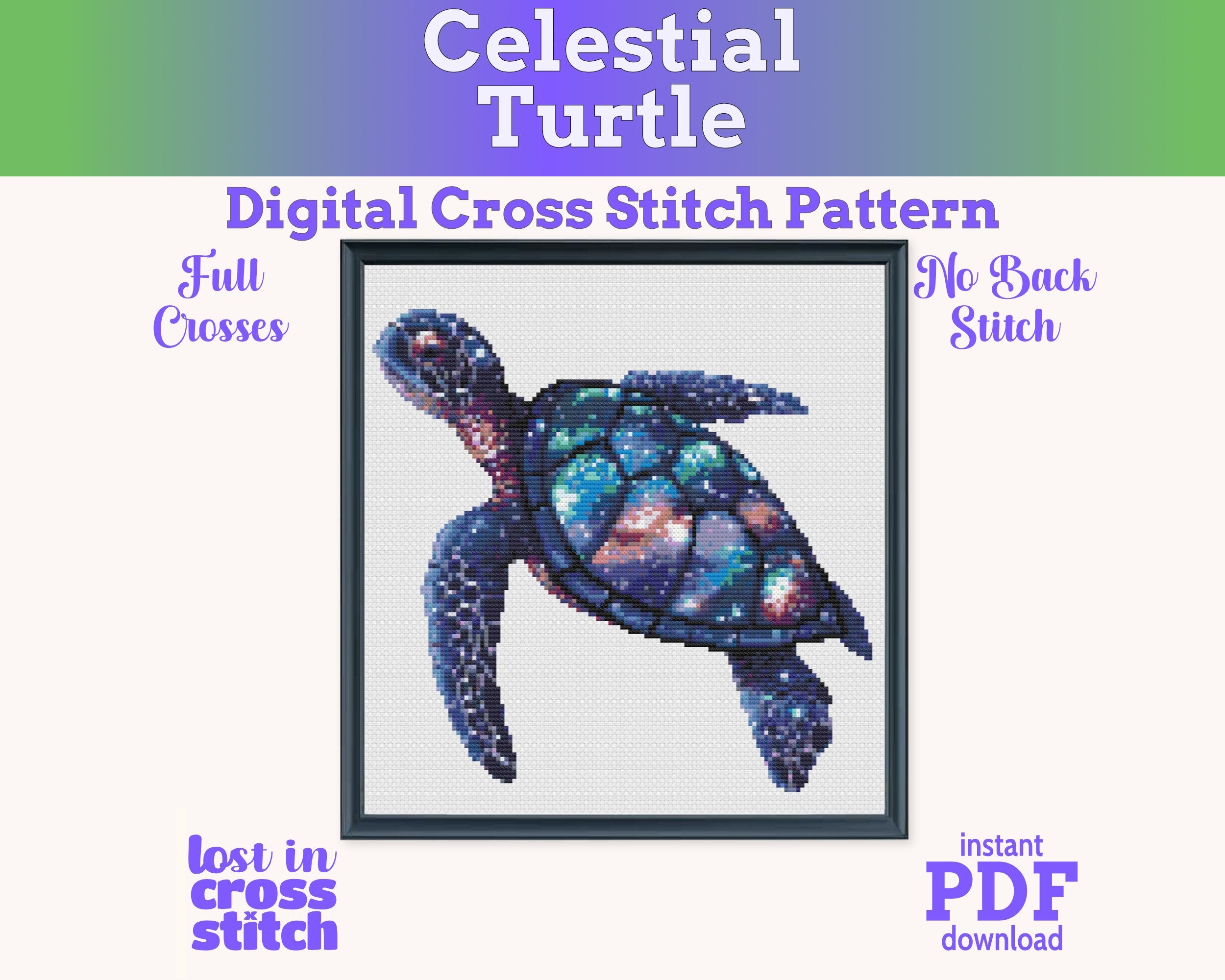 Celestial Turtle Cross Stitch Pattern PDF Main image