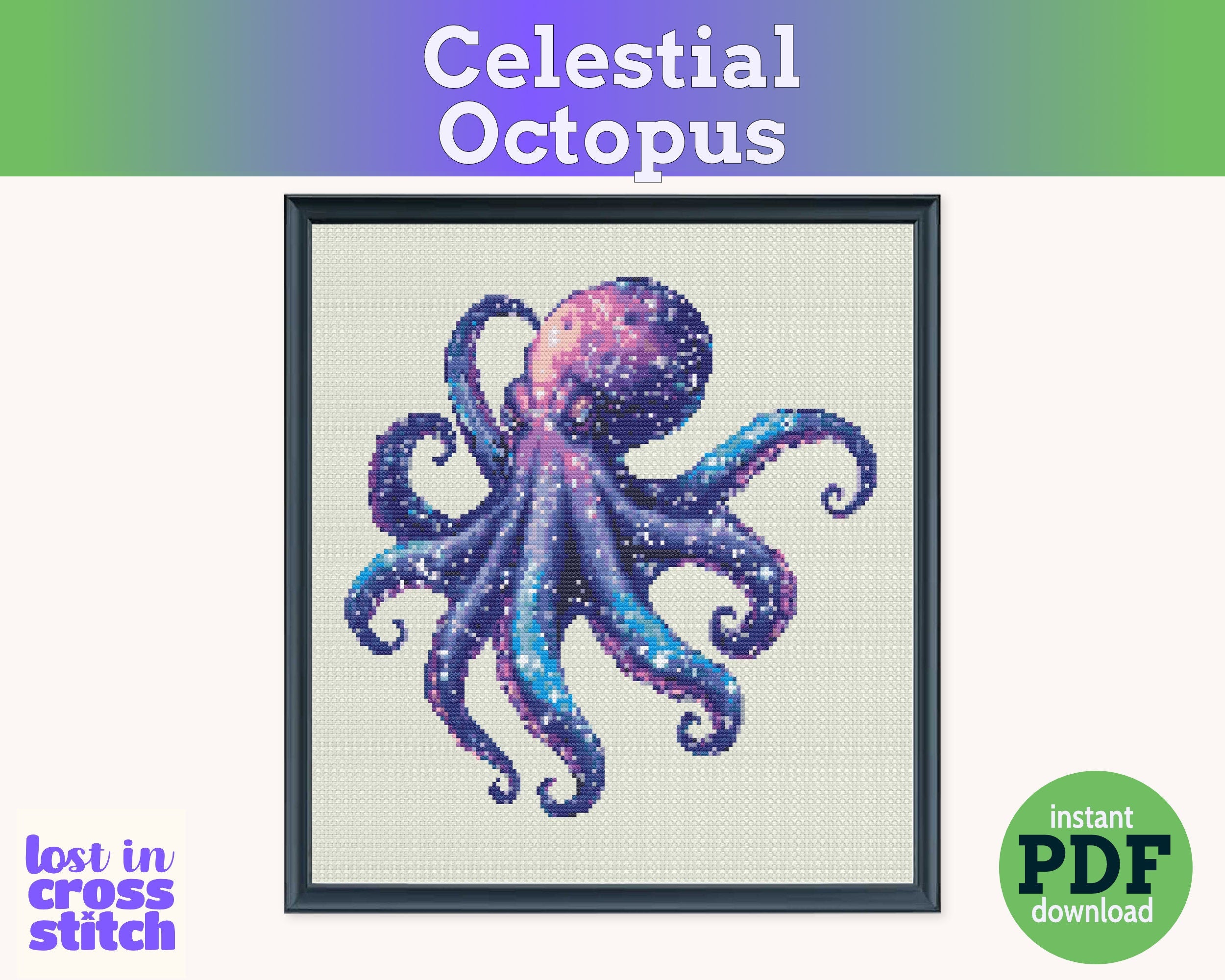 Celestial Octopus Cross Stitch Pattern PDF Secondary image