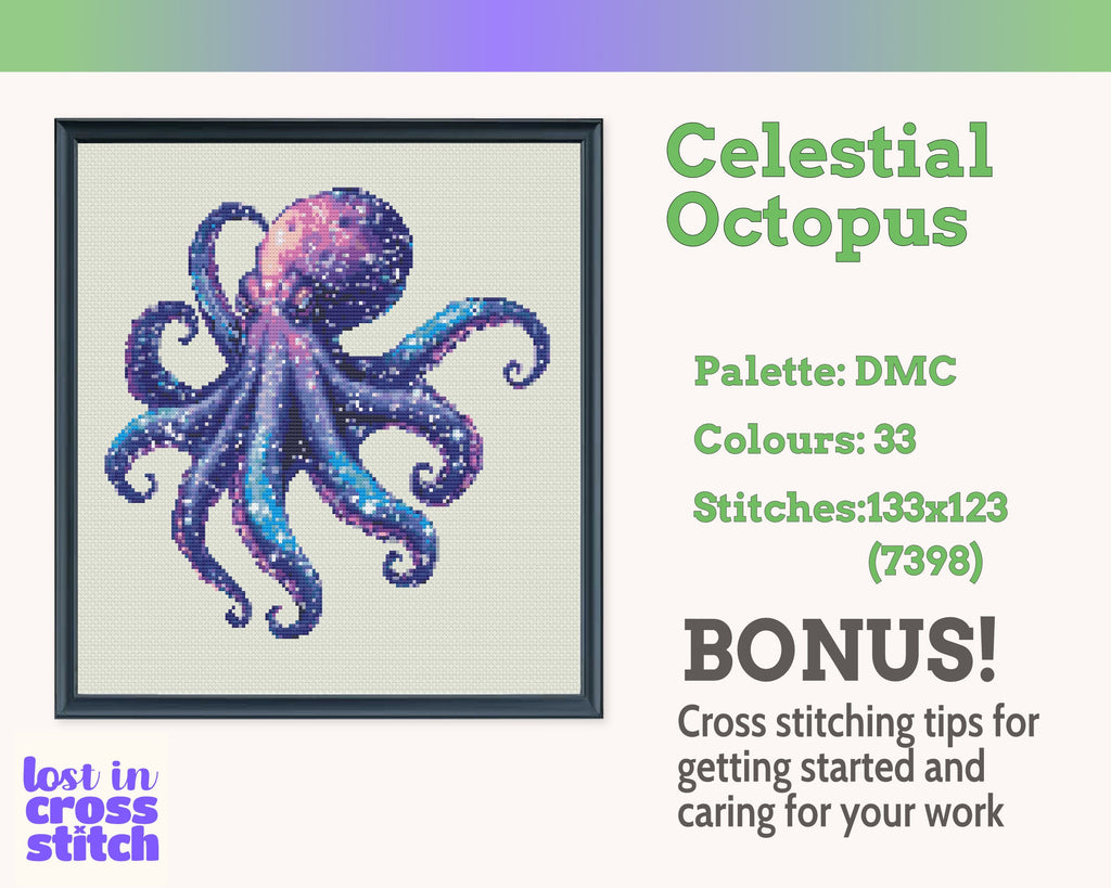 Celestial Octopus Cross Stitch Pattern PDF