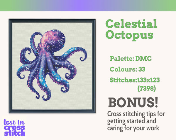 Celestial Octopus Cross Stitch Pattern PDF