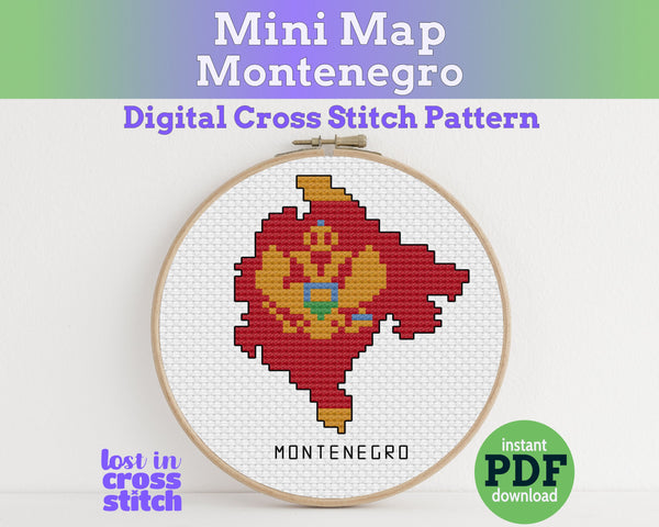 Montenegro Cross Stitch Pattern: Tiny Flag Map