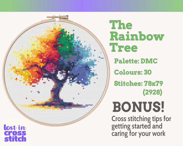 Rainbow Tree Cross Stitch Pattern