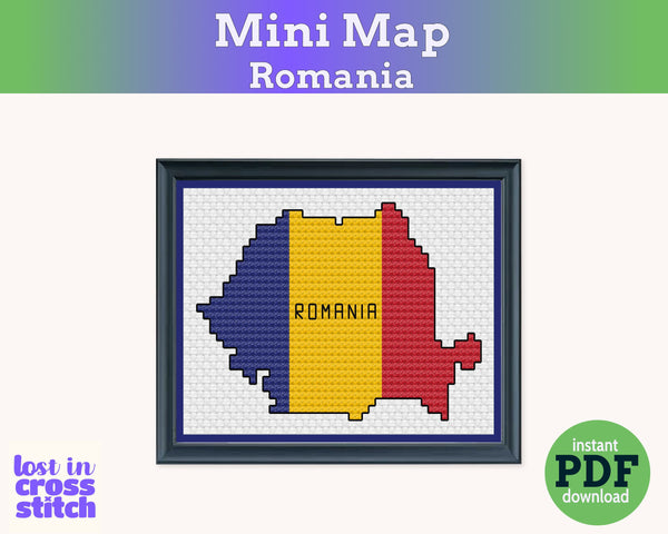 Romania Cross Stitch Pattern: Tiny Flag Map