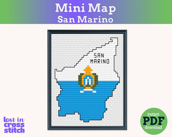 San Marino Cross Stitch Pattern: Tiny Flag Map