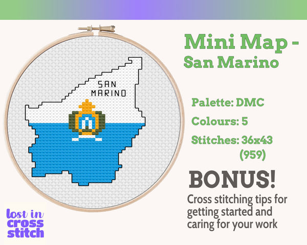 San Marino Cross Stitch Pattern: Tiny Flag Map