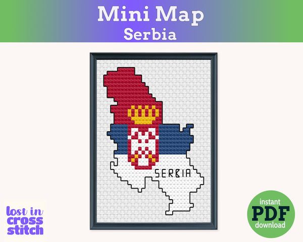 Serbia Cross Stitch Pattern: Tiny Flag Map