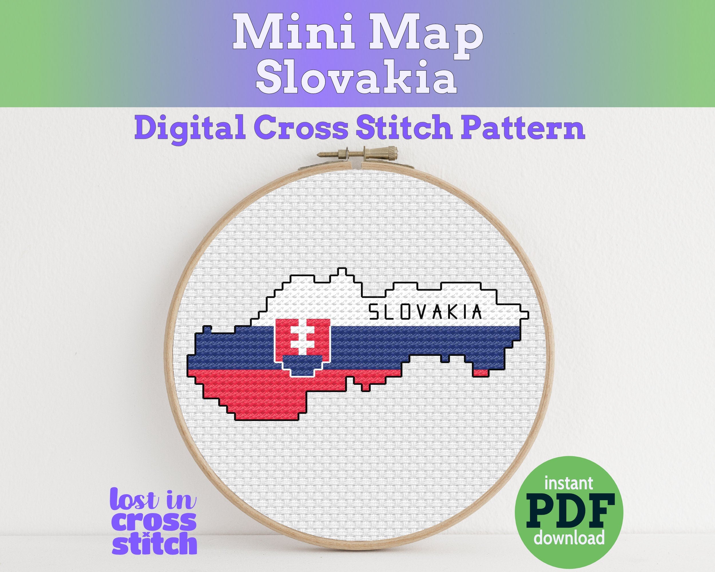 Slovakia Cross Stitch Pattern: Tiny Flag Map Main image