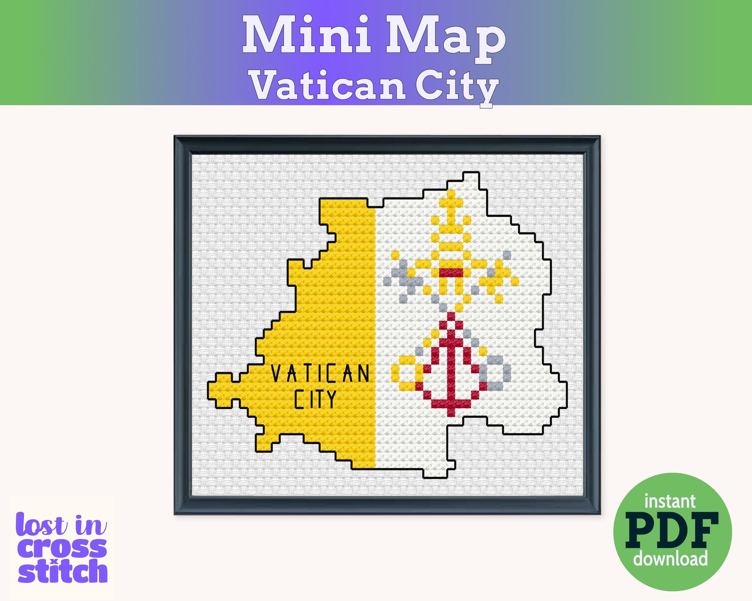 Vatican Cross Stitch Pattern: Tiny Flag Map Secondary image