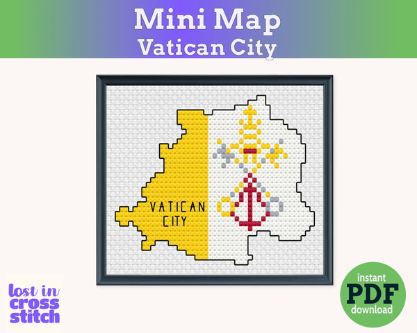 Vatican Cross Stitch Pattern: Tiny Flag Map
