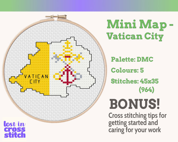 Vatican Cross Stitch Pattern: Tiny Flag Map