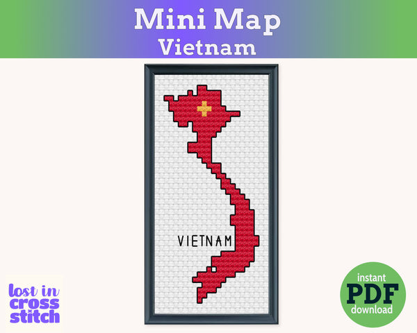 Vietnam Cross Stitch Pattern: Mini Flag Map