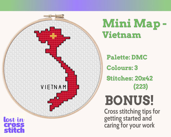 Vietnam Cross Stitch Pattern: Mini Flag Map
