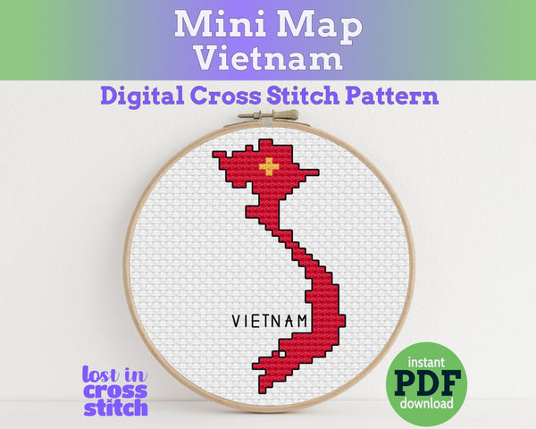 Vietnam Cross Stitch Pattern: Mini Flag Map