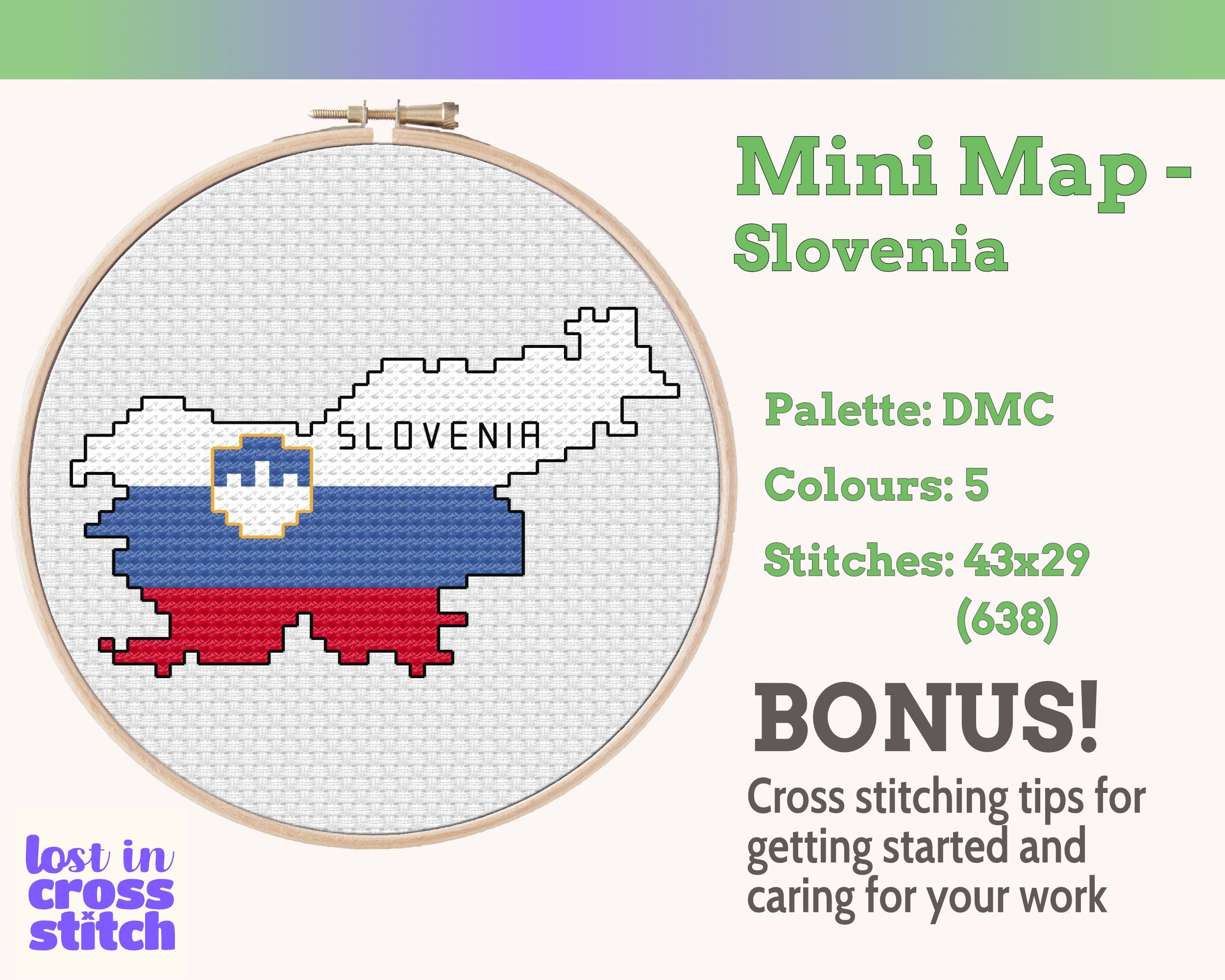 Slovenia Cross Stitch Pattern: Tiny Flag Map