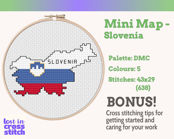 Slovenia Cross Stitch Pattern: Tiny Flag Map