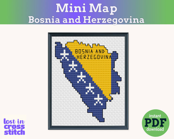 Bosnia and Herzegovina Cross Stitch Pattern: Tiny Flag Map