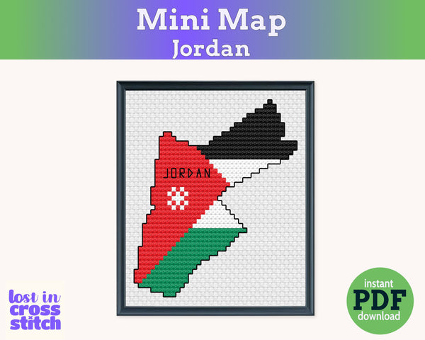 Jordan Cross Stitch Pattern: Tiny Flag Map