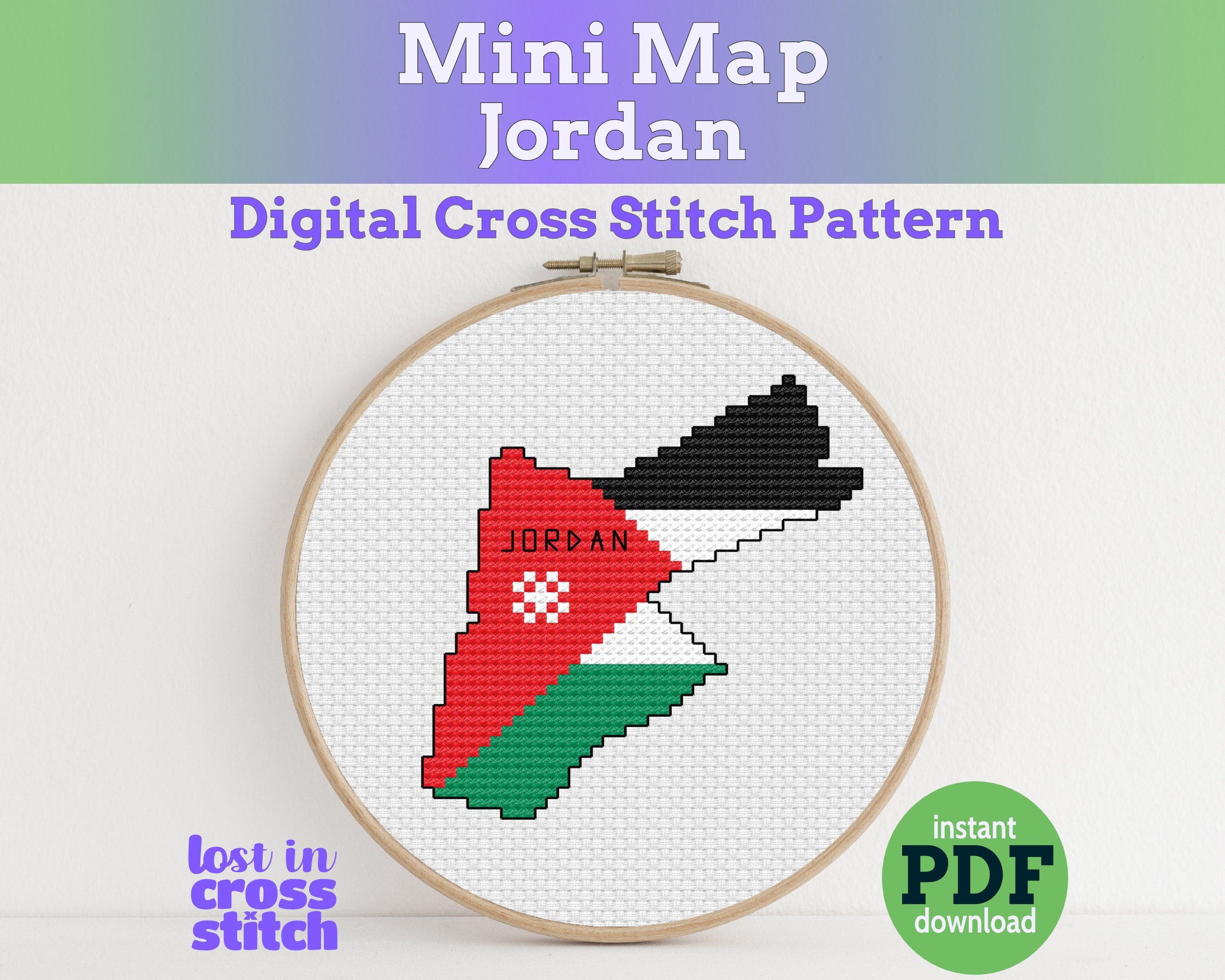 Jordan Cross Stitch Pattern: Tiny Flag Map Main image