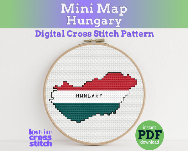 Hungary Cross Stitch Pattern: Tiny Flag Map