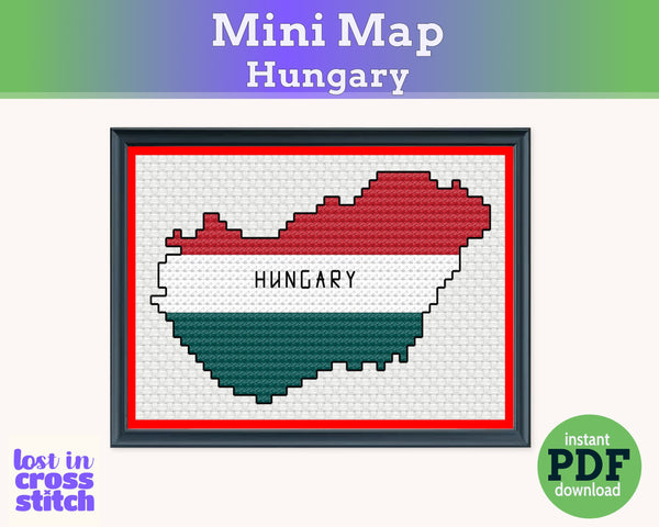 Hungary Cross Stitch Pattern: Tiny Flag Map