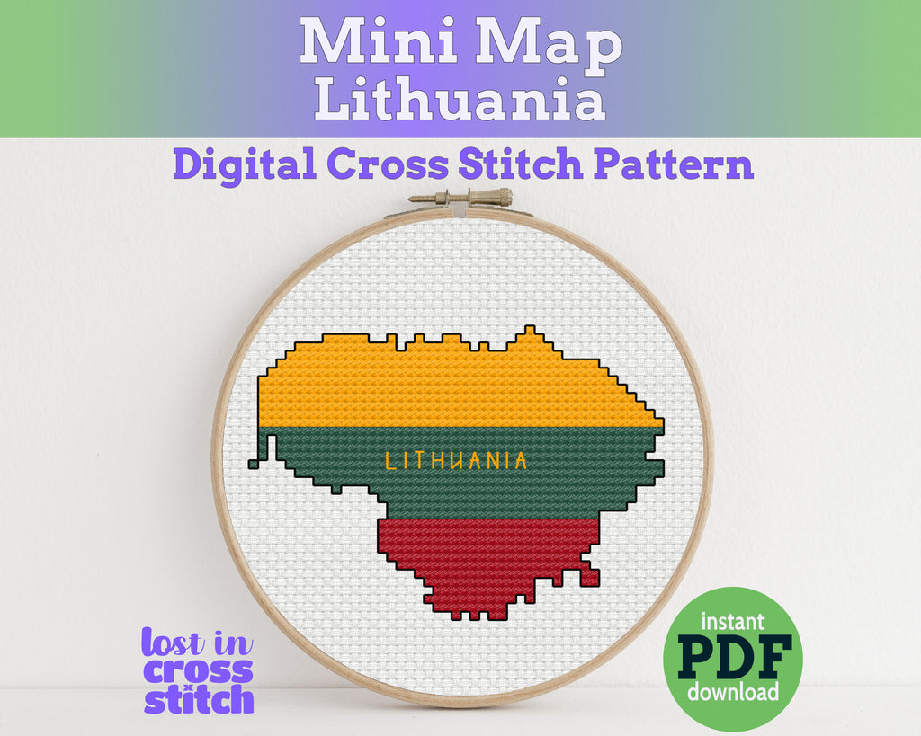 Lithuania Cross Stitch Pattern: Tiny Flag Map