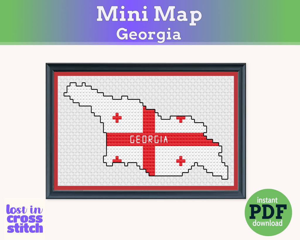 Georgia Cross Stitch Pattern: Tiny Flag Map