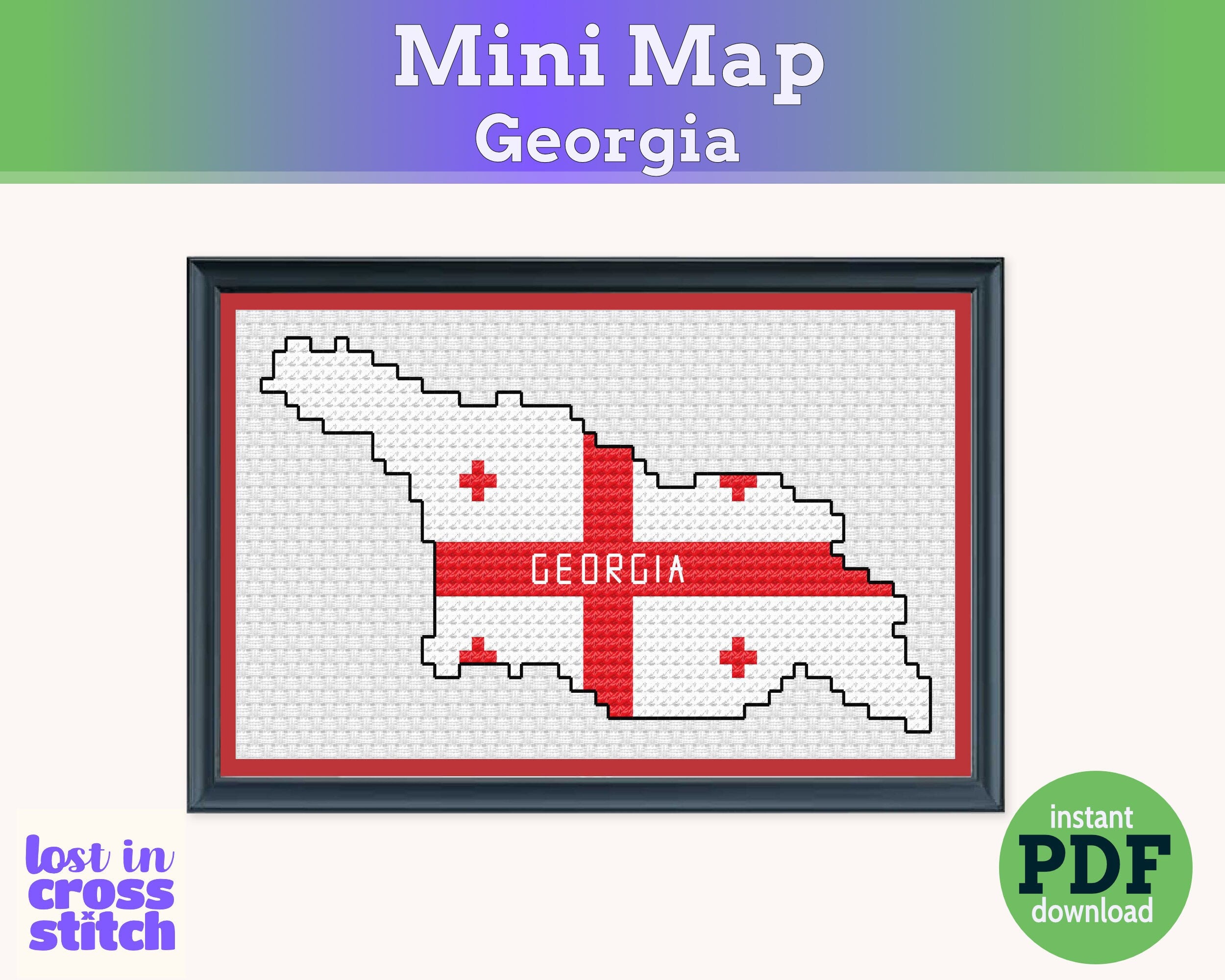 Georgia Cross Stitch Pattern: Tiny Flag Map