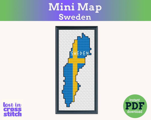 Sweden Cross Stitch Pattern: Tiny Flag Map