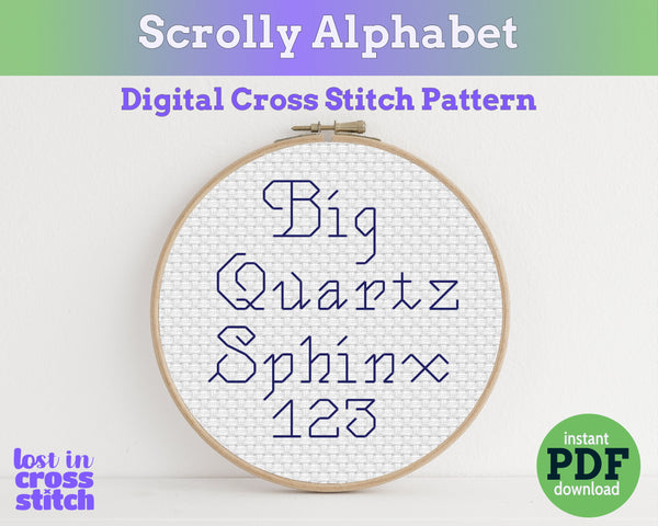 Scrolly Backstitch Alphabet Cross Stitch Pattern