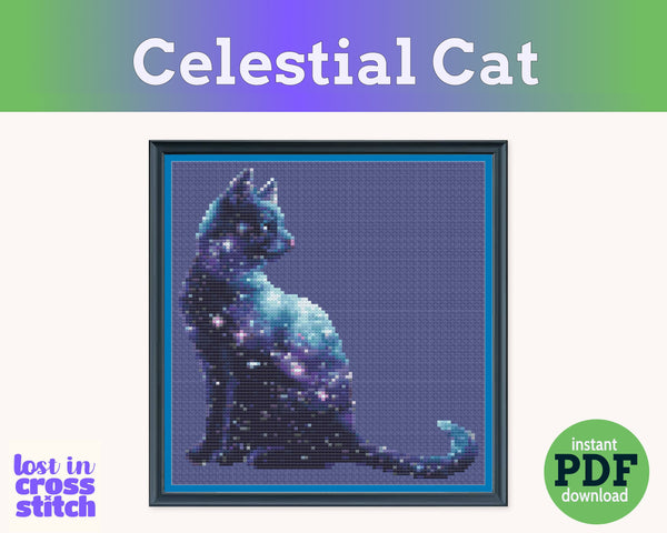 Celestial Cat Cross Stitch Pattern PDF
