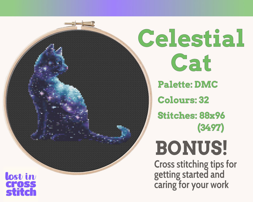 Celestial Cat Cross Stitch Pattern PDF