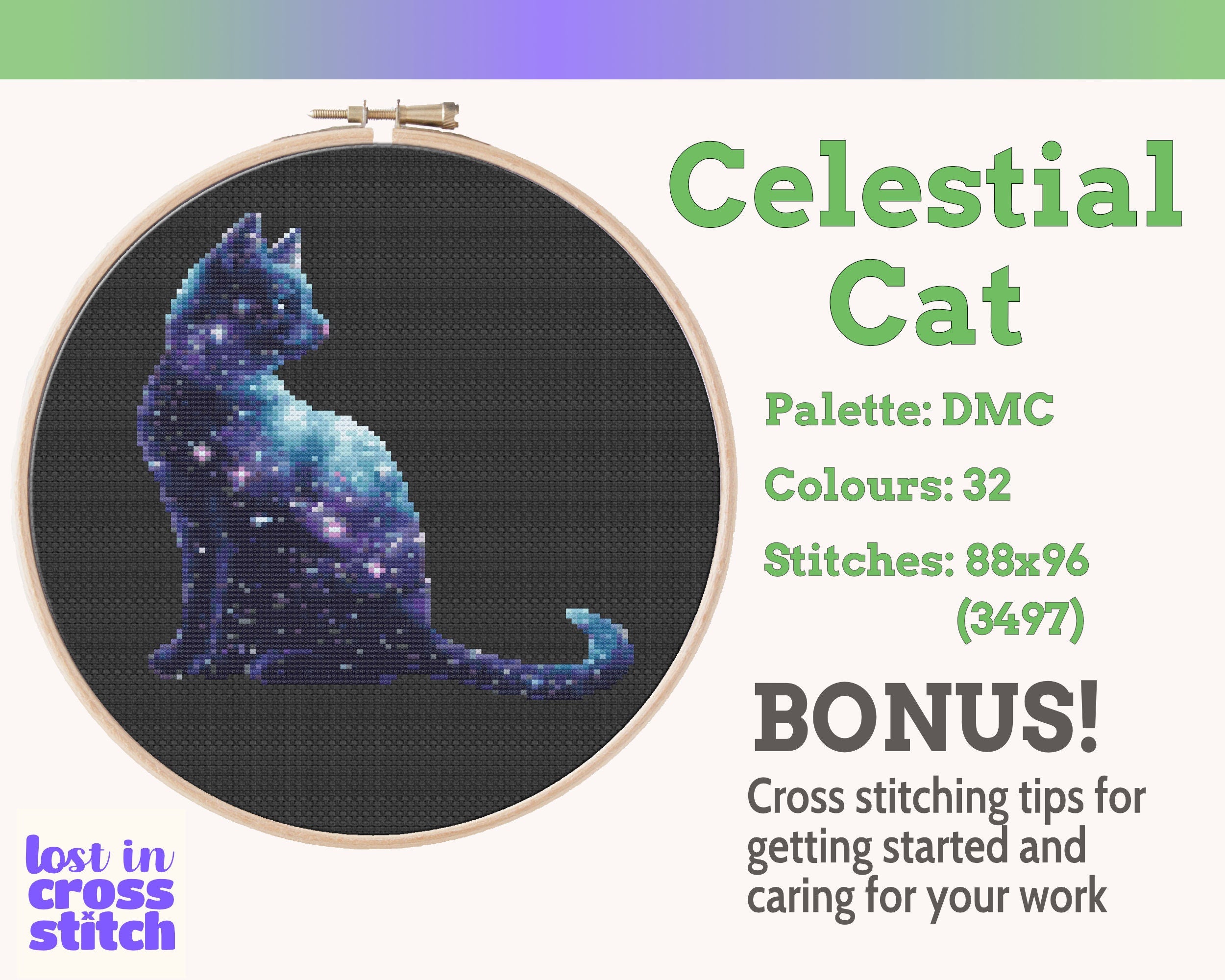 Celestial Cat Cross Stitch Pattern PDF