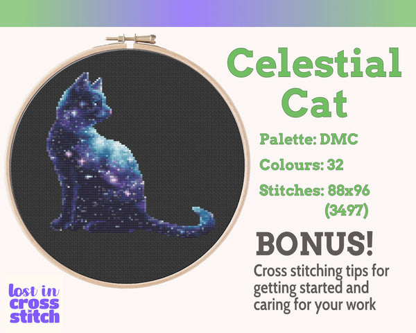 Celestial Cat Cross Stitch Pattern PDF