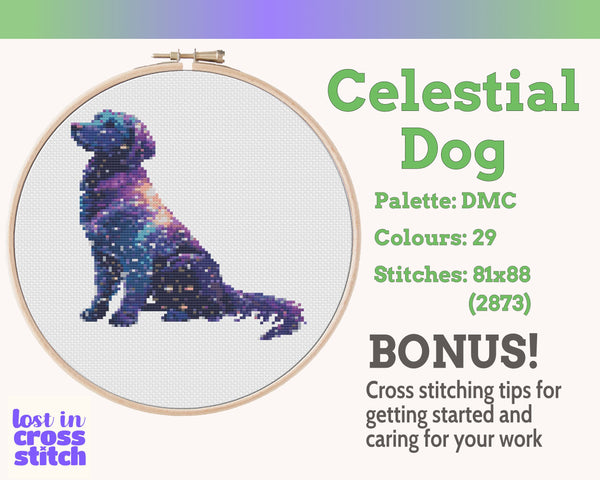 Celestial Dog Cross Stitch Pattern PDF