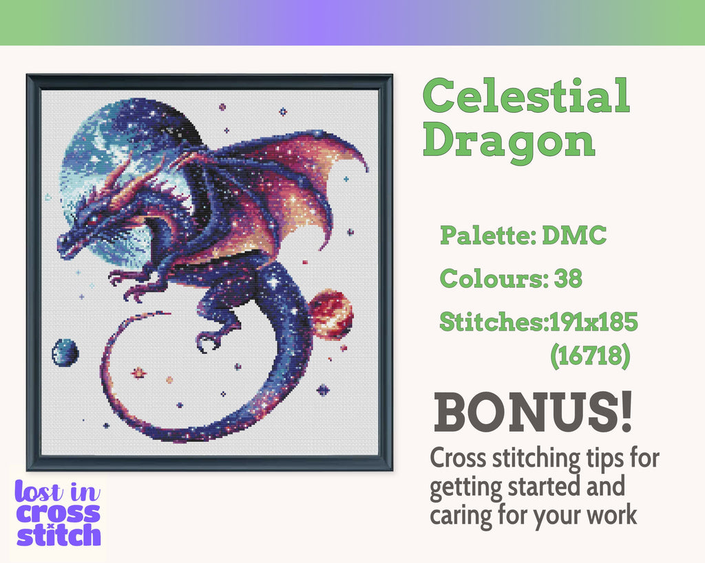 Celestial Dragon Cross Stitch Pattern