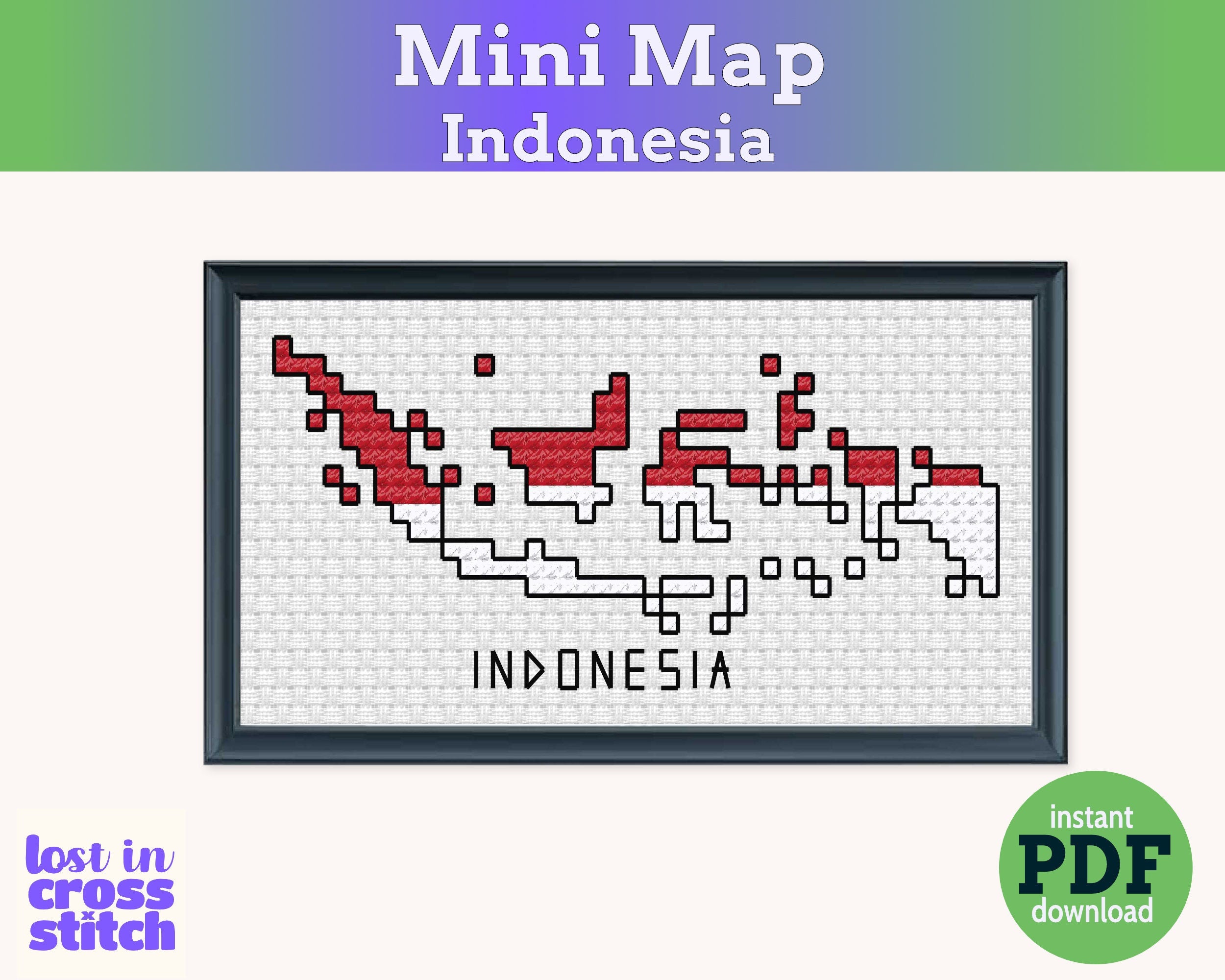 Indonesia Cross Stitch Pattern: Mini Flag Map Secondary image